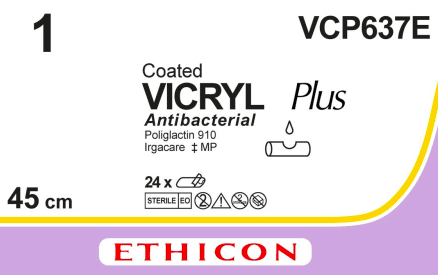 Vicryl plus hechtdraad VCP637E 1-0 3x45cm violet draad geen naald per 24st. - afbeelding 0