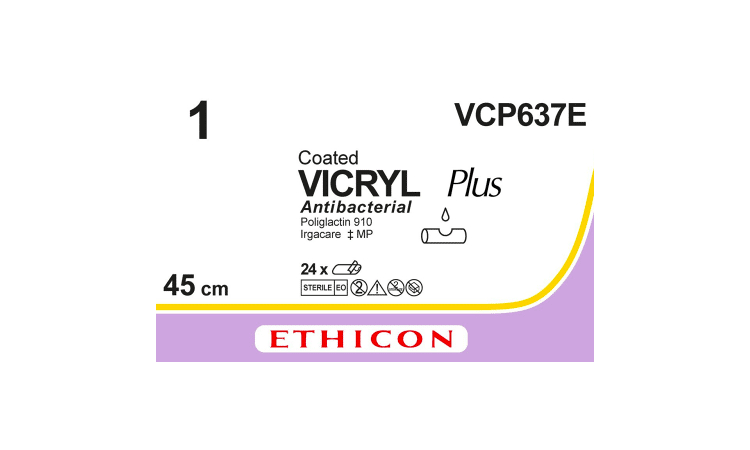 Vicryl plus hechtdraad VCP637E 1-0 3x45cm violet draad geen naald per 24st. - afbeelding 0