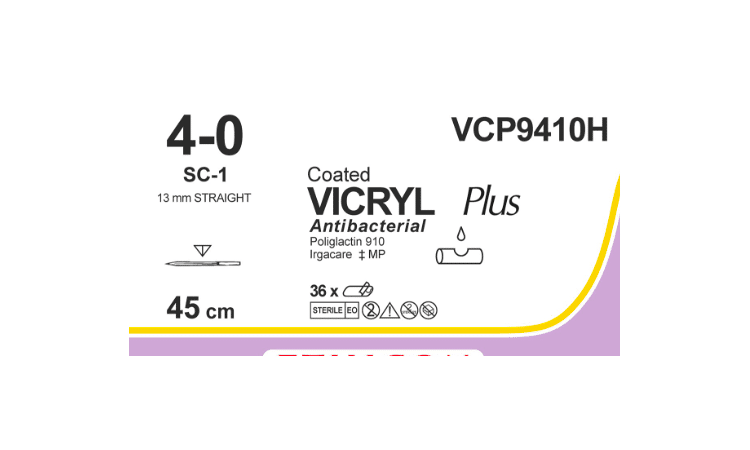 Vicryl plus hechtdraad VCP9410H 4-0 draad 45cm violet SC-1 naald recht 13mm per 36st. - afbeelding 0