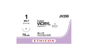 Vicryl hechtdraad JV250 1-0 MO-7 naald 75cm violet draad 36st.