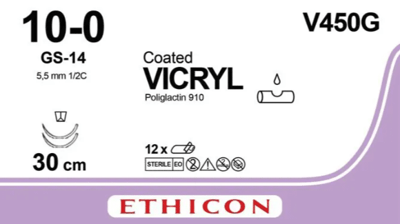 Vicryl hechtdraad 10-0 V450G 2xGS-14 naald 30cm violet draad per 12st