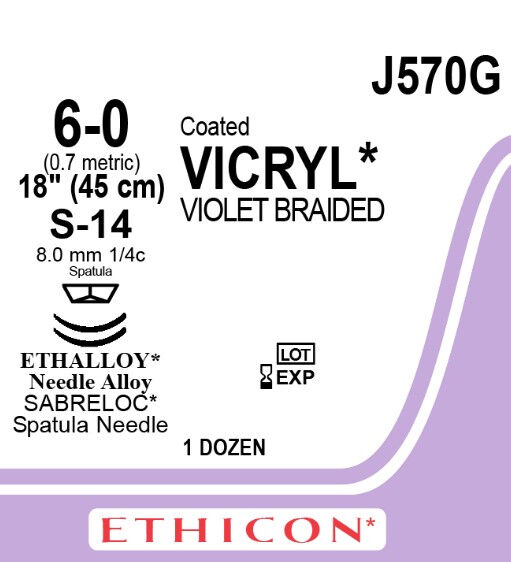 Vicryl hechtdraad J570G 6-0 45cm violet 2xS14 nl per12st
