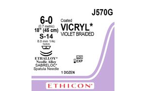 Vicryl hechtdraad J570G 6-0 45cm violet draad 2xS14 naald per 12st