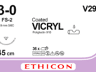 Vicryl hechtdraad 3-0 FS2 naald V293H 45cm draad per 36st.