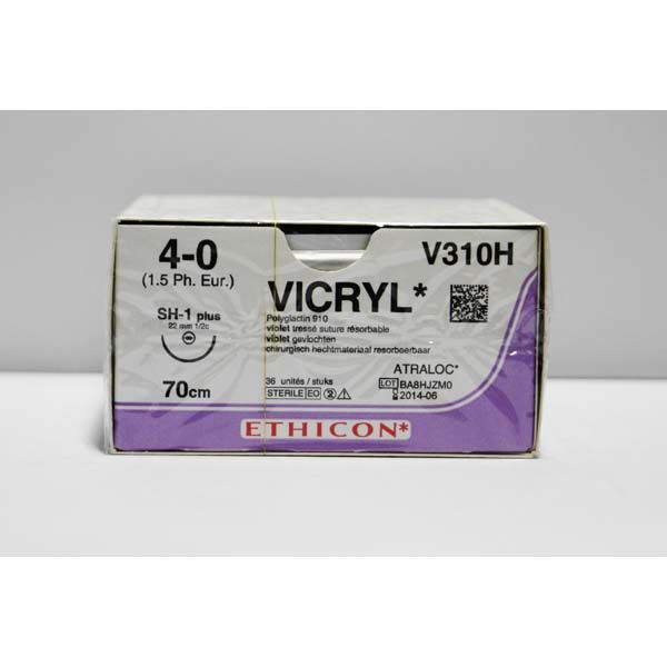 Vicryl 4-0 hechtdraad 70cm ongekleurd SH-1 plus naald V310H per 36st.