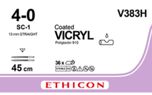 Vicryl hechtdraad 4-0 V383H 45cm draad SC-1 naald per 36st.
