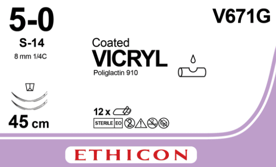 Vicryl hechtdraad J671G 5-0 met S-14 naald 45cm draad ongekleurd per 12st. - afbeelding 0