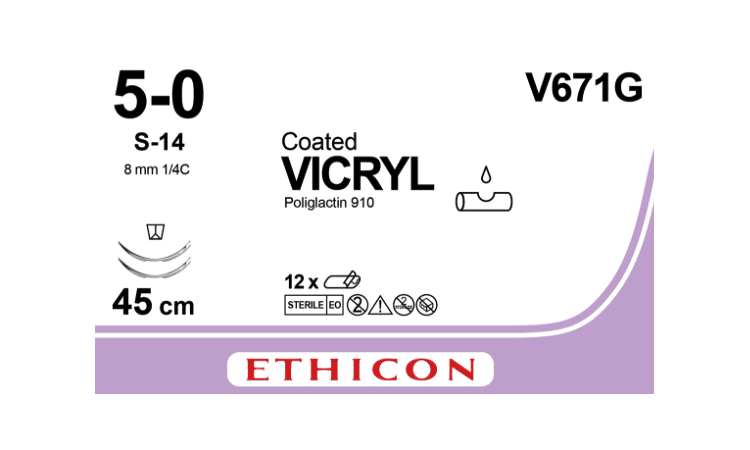 Vicryl hechtdraad V671G 5-0 met S-14 naald 45cm draad ongekleurd per 12st. - afbeelding 0