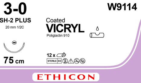Vicryl hechtraad W9114 3-0 met SH-2 plus naald 75cm violet per 12st - afbeelding 0