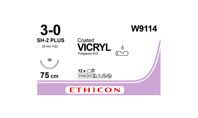 Vicryl hechtraad W9114 3-0 met SH-2 plus naald 75cm violet per 12st - afbeelding 0