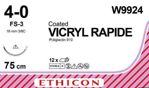 Vicryl Rapide hechtraad W9924 4-0 met FS-3 naald 75cm ongekleurd per 12st