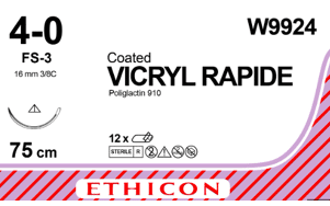Vicryl Rapide hechtraad W9924 4-0 met FS-3 naald 75cm ongekleurd per 12st