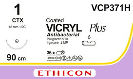 Vicryl 1-0 hechtdraad plus met CTX-plus naald 90cm violet per 36st