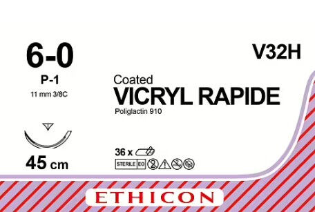 Vicryl Rapide Hechtdraad V32H - 6-0 P-1 naald 45 cm per 36st