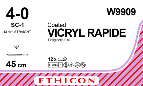 Vicryl rapide hechtdraad W9909 4-0 draad 45cm ongekleurd SC-1 naald recht 13mm per 12st. - UIT ASSORTIMENT - afbeelding 0