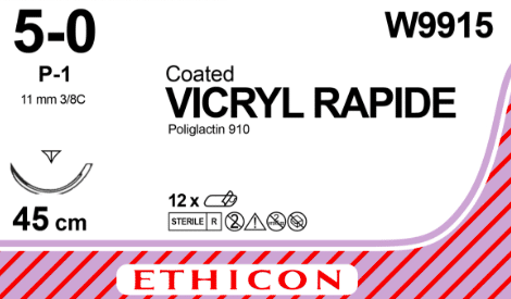 Vicryl Rapide hechtraad W9915 5-0 met P1 prime naald 45cm ongekleurd per 12st - afbeelding 0