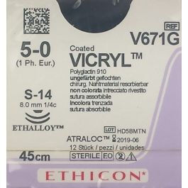 Vicry hechtdraad 5-0 J671G met 2x S-14 hechtnaald 45cm draad per 12st.