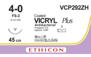 Vicryl Plus hechtdraad VCP292ZH 4-0 45cm ongekleurd draad met FS-2 naald 36 stuks