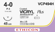 Vicryl Plus hechtdraad VCP494H 4-0 45cm ongekleurd draad P-3 naald 36 stuks - afbeelding 0