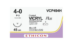 Vicryl Plus hechtdraad VCP494H 4-0 45cm ongekleurd draad P-3 naald 36 stuks