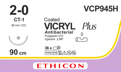 Vicryl plus hechtdraad VCP945H met 2-0 draad CT-1 naald 90cm ongekleurd per 36st - afbeelding 0