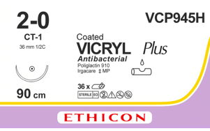 Vicryl plus hechtdraad VCP945H met 2-0 draad CT-1 naald 90cm ongekleurd per 36st