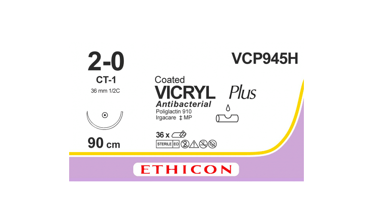 Vicryl plus hechtdraad VCP945H met 2-0 draad CT-1 naald 90cm ongekleurd per 36st - afbeelding 0