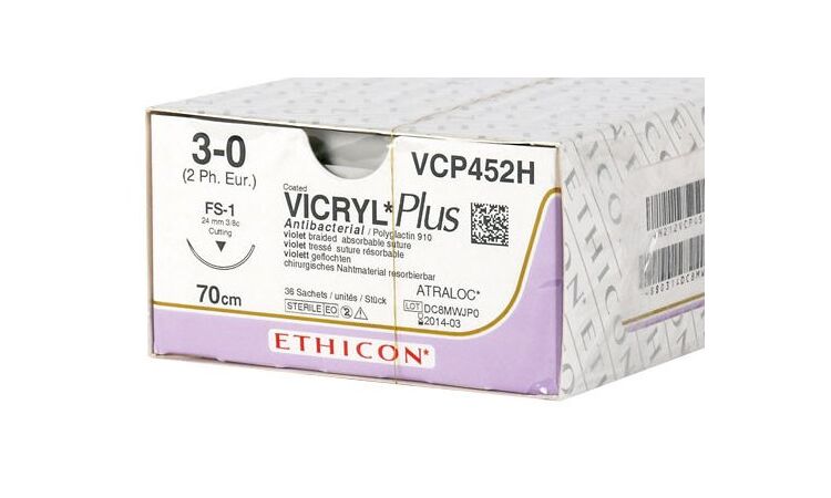 Vicryl plus 3-0 hechtdraad met FS-1 hechtnaald en 70cm draad per 36st. - afbeelding 0
