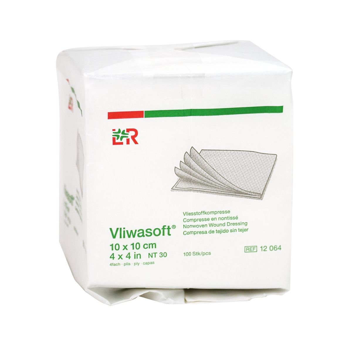 Vliwasoft gaaskompres non-woven 4-laags 10x10cm per 100 ST