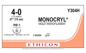Ethicon Monocryl Hechtdraad Y304H (Voilet) 4-0-70cm nld RB-1-36st