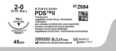 PDS II hechtdraad Z684E 45cm ongekleurd met PS 1 naald per 24st. - afbeelding 0