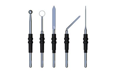 Erbe elektrochirurgie set voor 2.4mm handvat met lis, blade, bol, naald en gebogen blade elektrode per set