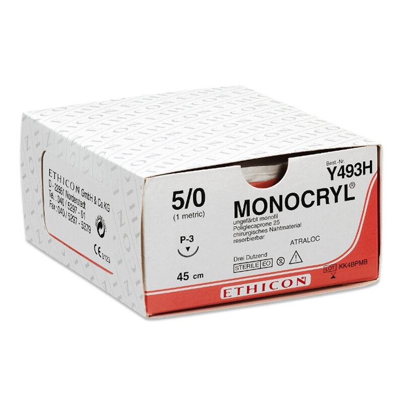 Monocryl hechtdraad 5-0 P3 naald Y493H 70cm draad ongekleurd per 36st.  