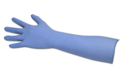 Nitrile handschoenen extra lang manchet 40cm blauw per 10x50st. verpakt