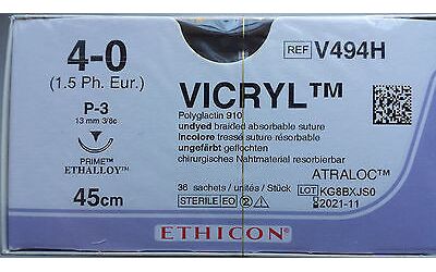 Vicryl hechtdraad 4-0 V494H P-3 prime naald 45cm ongekleurd per 36st.