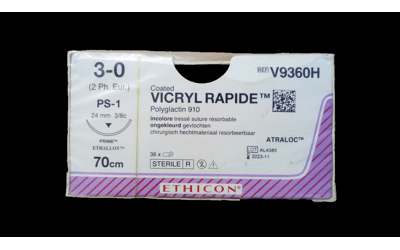 Vicryl Rapide V9360H ongekleurd hechtdraad 3-0 draad 70cm PS-1 reverse cutting prime hechtnaald 3/8 24mm per 36st.