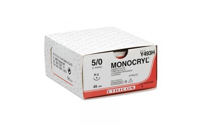 Monocryl hechtdraad 5-0 P3 naald Y493H 70cm draad ongekleurd per 36st.  