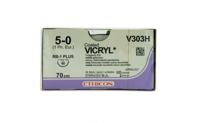 Vicryl hechtdraad V303H 5-0 violet draad 70cm RB-1 taperpoint hechtnaald 1/2 17mm per 36st.